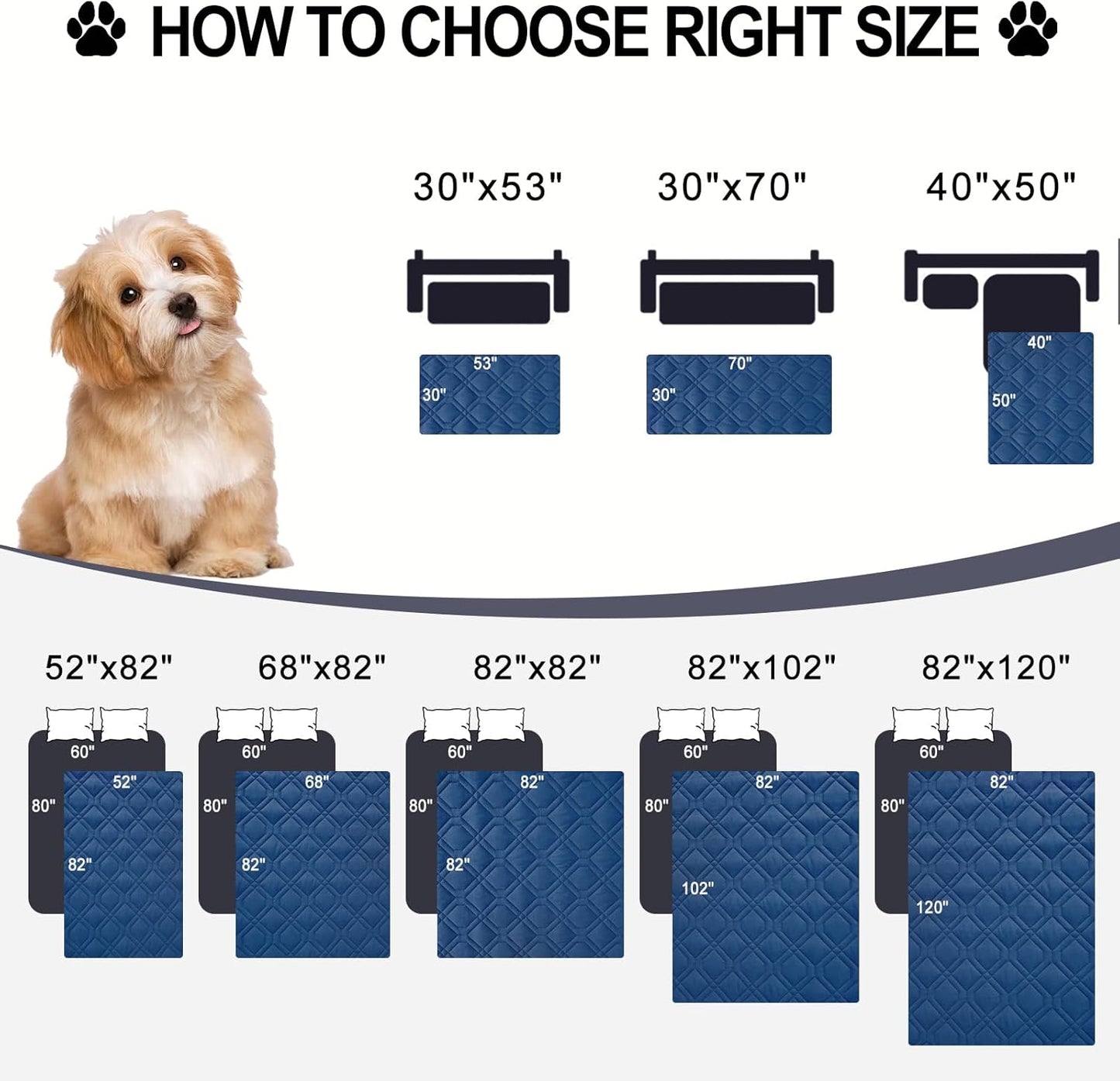 Smiry Waterproof Dog Blanket, 40x50 Inch Soft Pet Bed Cover Reversible, Washable Sofa Couch Furniture Protector for Small Medium Large Dog Puppy Cat, Geometric, Navy/Blue