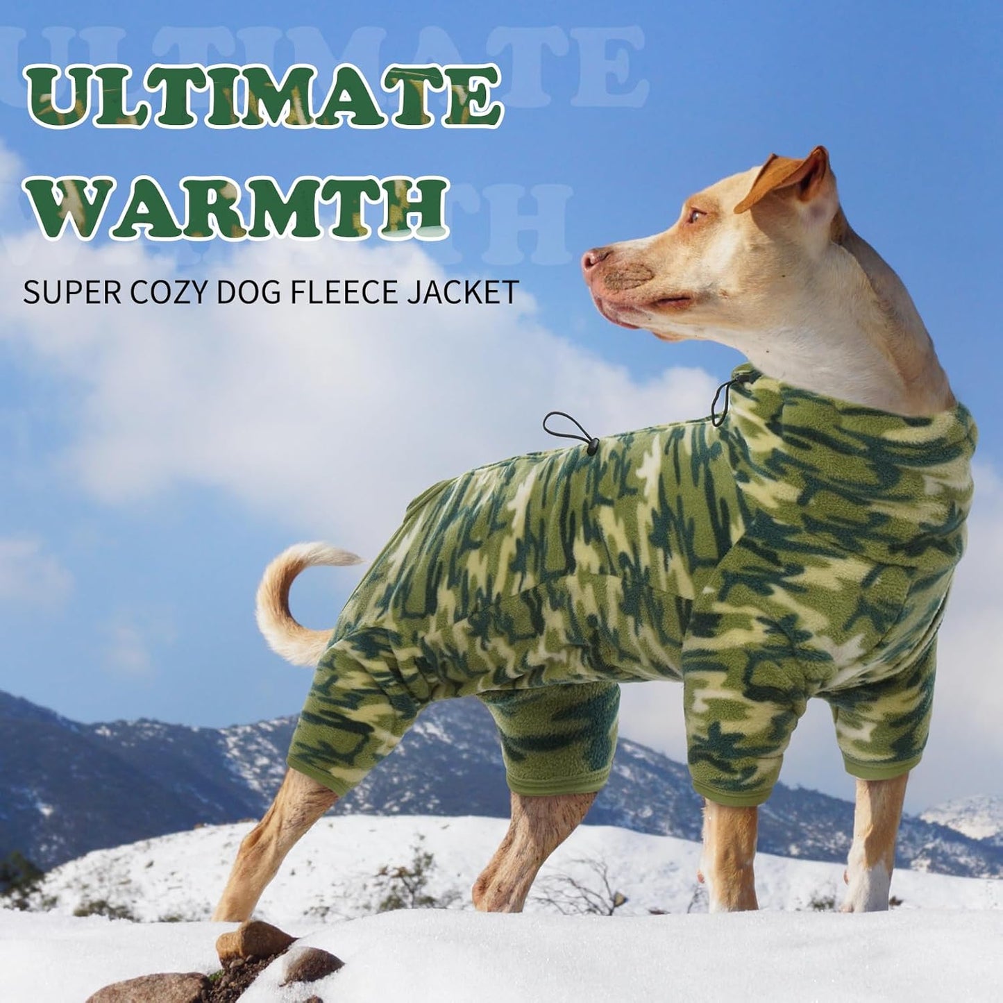 ROZKITCH Dog Winter Coat Soft Fleece Pullover Pajamas, Pet Windproof Warm Cold Weather Jacket Vest with Luminous Zipper, Jumpsuit Apparel Outfit Clothes for Small Medium Large Dog Camo 2XL