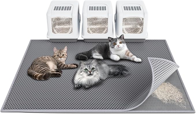 Cat Litter Box Mat: 47"x 36" Waterproof Kitty Cat Litter Trapping Mat, Easy-clean Double-layer Scatter Control Pad Rug(Grey)