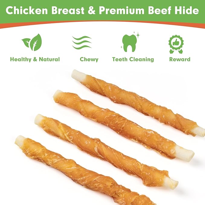 MON2SUN Dog Treats, 5 Inch Rawhide Twist Chicken Hide Sticks, Suitable for Puppy and Small Dogs, 5 Inch (Chicken, Pack of 75)