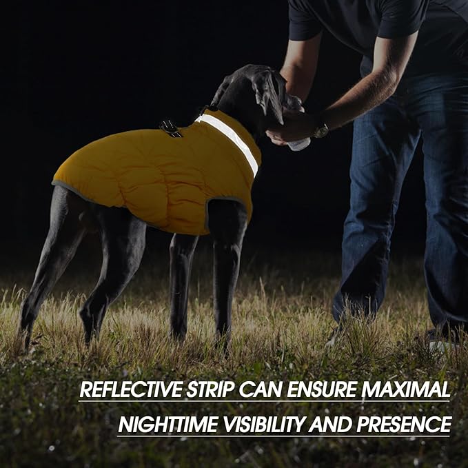 FUAMEY Dog Coat for Small Dogs,Waterproof Dog Winter Jacket with Harness Built in Puppy Cold Weather Coats Reflective Pet Vest with Zipper Warm Fleece Dogs Snowsuit Windproof Yellow S