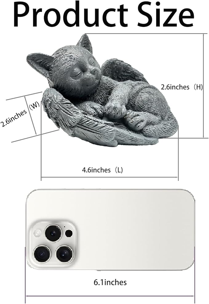 Small Cat Memorial Stone Commemorates Our Lost Fur Baby,Peaceful Sleeping Cat Angel Statue for Garden,Indoor,Pet Grave Markers,and Loss of Cat Sympathy Gift(Gray)