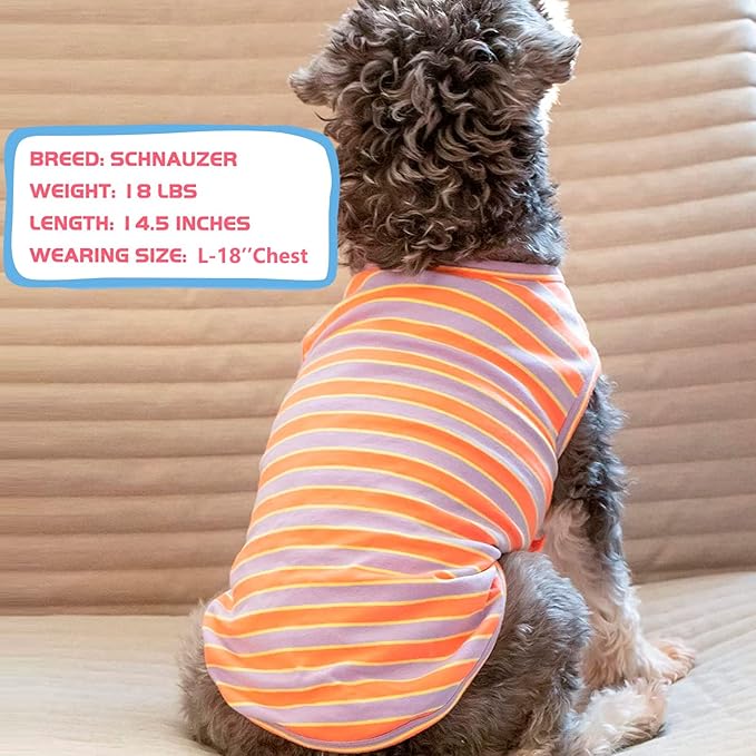 KYEESE 2Pack Dog Shirts Striped T Shirt Cotton Tank Top Soft Tee for Small Dogs Lightweight Clothes Sleeveless Dog Vest, Medium,Purple+Orange Striped