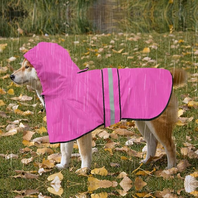 Dog Raincoat, Waterproof Coat with Hood Reflective Pet Rain Jacket with Leash Hole, Lightweight Dog Slicker Poncho for Walking (Pink, XX-Large)