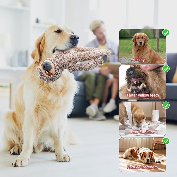 Raccoon No Stuffing Dog Toys for Large Dogs, Squeaky Crinkle Interactive Dog Animals, Plush Teething Toys to Keep Them Busy, Cute Funny Dogs Gifts for Small Medium Large Breed