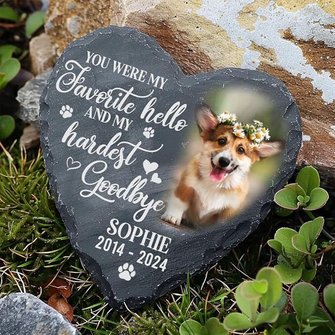 Personalized Dog Memorial Gifts for Loss of Dog, Custom Photo Pet Stone, Personalized Memorial Gifts for Pet Loss, Gift for Cat Lovers, Stones for Dogs, Cemetery Decorations for Grave Q8