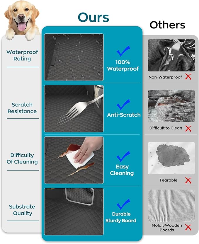 Dog Car Seat Cover for Back Seat, Hard Bottom Dog Hammock for Car, Waterproof Back Seat Extender for Large Dogs, Pet Seat Protector, Universal for Cars, SUVs, 400lb