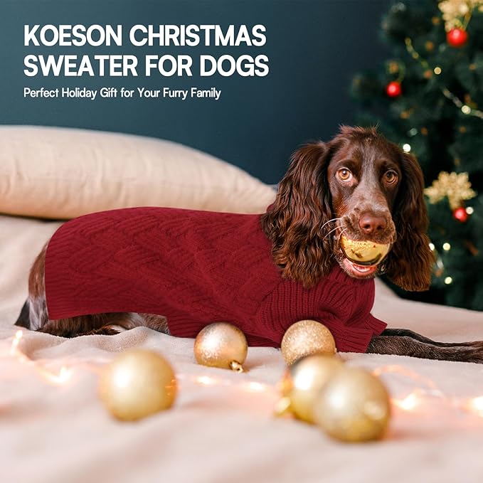 KOESON Small Dog Sweater Female and Male, Pullover Dog Sweater with Sleeves, Easy On Christmas Sweaters for Dachshund, Chihuahua, Pug, Yorkie, Warm Knitted Winter Apparel for Small Dogs, Red, S