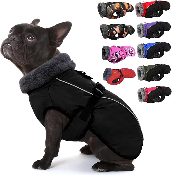IECOii Extra Warm Reflective Adjustable Dog Jacket with Buckle Fleece Turtleneck for Small Medium Extra Large Dogs in Cold Weather