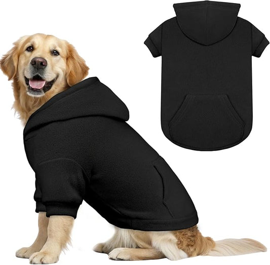 Dog Sweaters for Large Dogs,Dog Hoodie,Warm Fleece Sweatshirt with Hood & Pocket,Leash Hole,Cozy Cold Weather Pet Clothes Sweater Hoodie for Large Dogs(Black,XL)