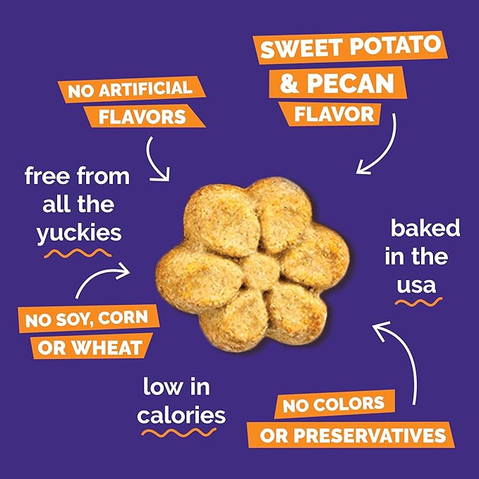 Fruitables Baked Dog Treats, Healthy Pumpkin Treat for Dogs, Low Calorie & Delicious, Free of Wheat, Corn and Soy, Made in the USA, Sweet Potato and Pecan Flavor, 7oz