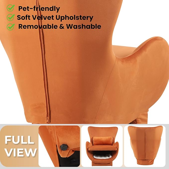 Velvet Chair with Cat Bed for Cats Lover, Pet-Friendly Wing Back Single Sofa with Pet Nest for Living Room, Orange.