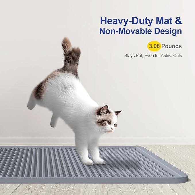 Silicone Cat Litter Mat - 31' x 23' Waterproof Large Kitty Mat, Non-Slip, Durable, Easy Clean & Washable Cat Litter Tray Mat for Scatter Control