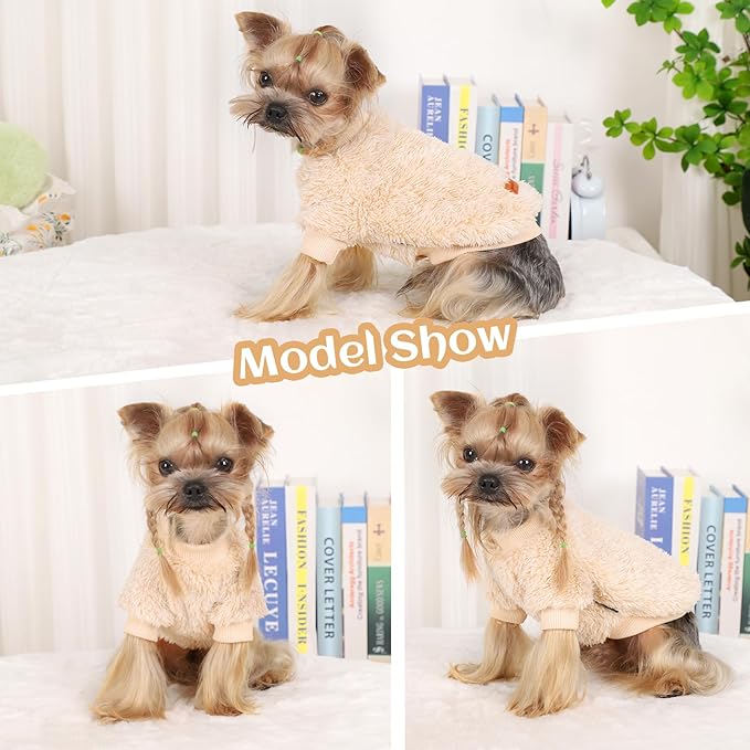 Dog Sweater Sweaters for Small Dogs Girl Purple Fleece Clothes Winter Soft Thickening Warm Puppy Boy Teacup Yorkie Chihuahua (XXS,Khaki)