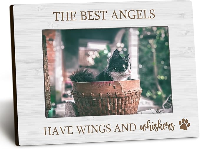 Dog Cat memorial 4x6 Picture Frame, Gifts for Pet Owner Photo Frame, Pet Memorial Gifts for Loss of Dog, the Best Angels Have Wings and Whiskers Picture Photo Frames for Desk Decor