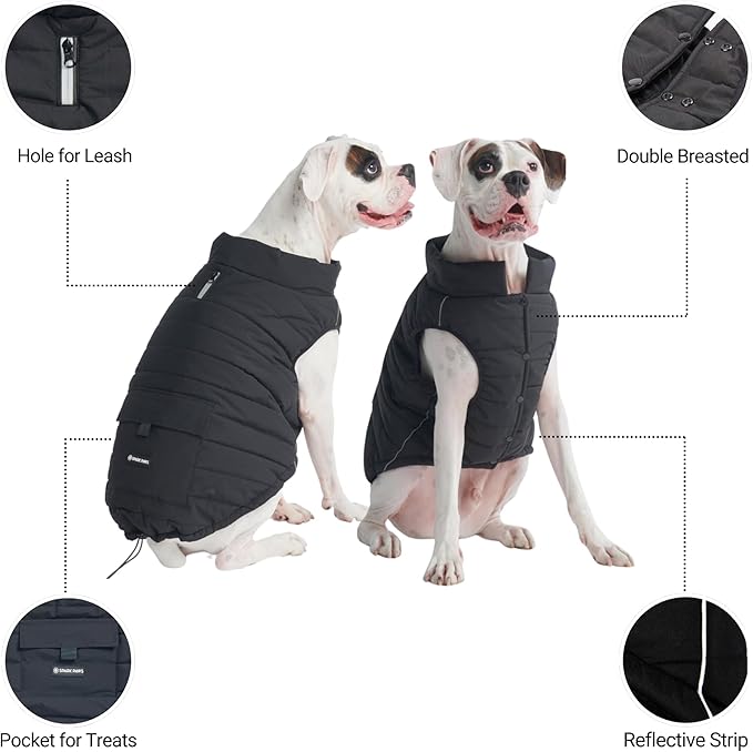 Spark Paws Dog Winter Jacket, Water-Resistant Coat, Warm Reflective Windproof Fleece-Interior, for Medium and Large Dogs - Black - XXL