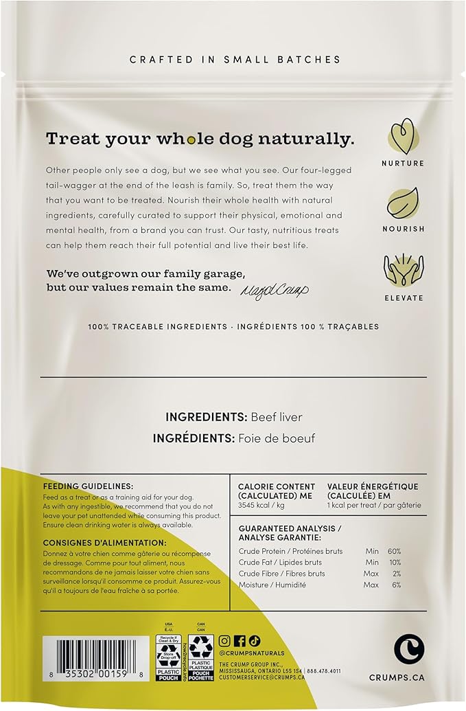 Crumps' Naturals Freeze Dried Beef Liver Mini Trainers, 3.7oz / 105g, Brown