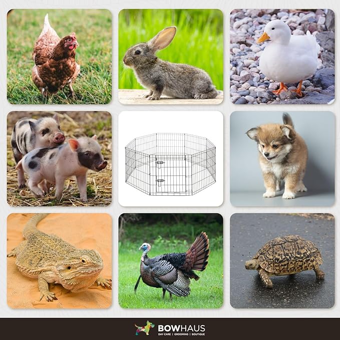 Foldable Outdoor/Indoor Pet Playpen with Gate, Available in 24 Inch Height Metal Portable Kennel, Heavy-Duty Exercise Fence Cage 8 Panels for Small Dog, Animals