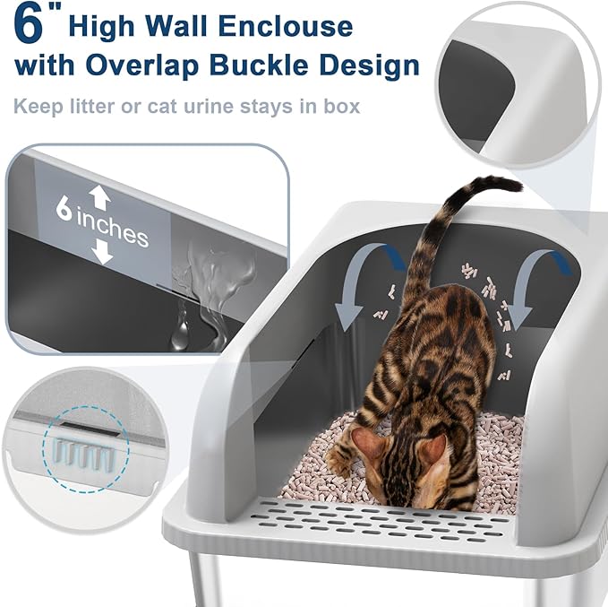 19.6''x13.7''x12'' Stainless Steel Litter Box with Lid, Sifting Cat Litter Box for Pine Pellets, High Sides Metal Litter Pan for High Peeing Cats, Anti-Leakage, Easy Cleaning, Less Tracking