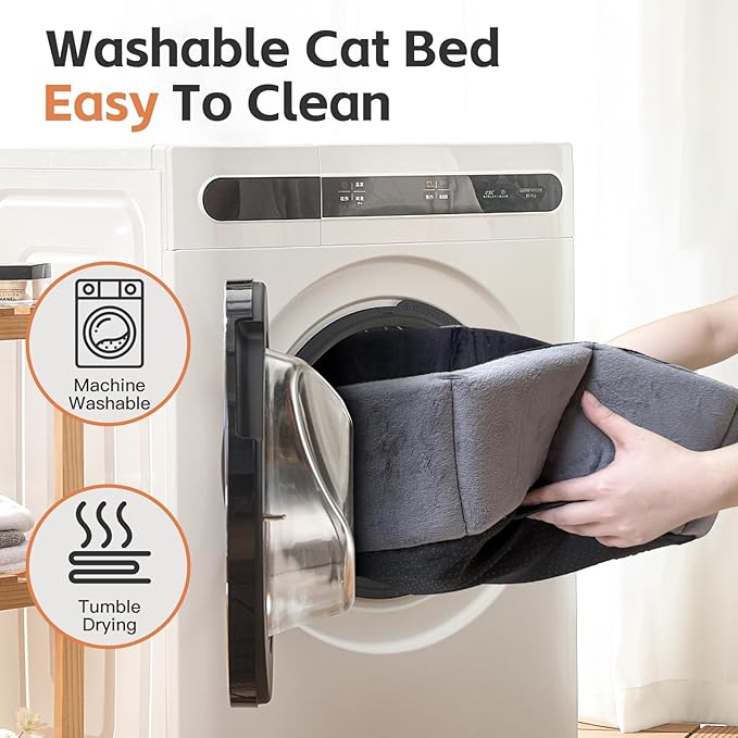 Cat Bed Kitten Bed, Washable Round Cat Beds for Indoor Cats, Super Soft Faux Rabbit Fur Small Kitten Bed for Puppy and kitten, Fluffy Inner Mat Filling Memory Foam with Anti-Slip Bottom (Gray)