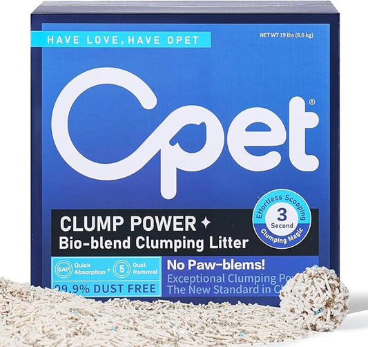 OPET Mixed Tofu Cat Litter - 19lb Strong Clumping Litter, Mixed Tofu and Bentonite, 99.9% Dust Free and Flushable Cat Litter, Natural Sustainable Ingredients Odor Control, Low Tracking（19lb, Milk）