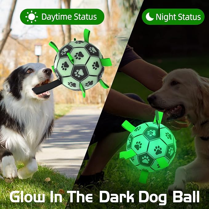 QDAN Dog Ball, Glow in The Dark Dog Toys, Light Up Soccer Ball for Dogs, Outdoor Dog Toys, Doggy Water Toy, Puppy Birthday Gifts for Medium Large (8 Inch)