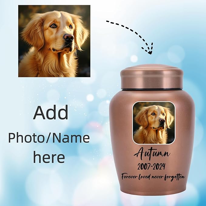 Personalized Cremation Urns for Pet Ashes, Custom Pet Name and Photo for Memorials Urns, 8.6 Inches Large Pet Urns for Dogs and Cats Ashes (Round)