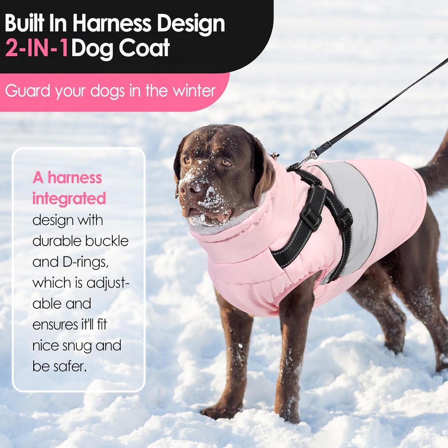 AOFITEE Dog Winter Coat, Dog Coat with Harness Built in, Dogs Jacket for Large Dogs, Reflective Waterproof Pet Puffer Jacket Snowsuit, Warm Fleece Windproof Pet Sweater for Cold Weather, XL