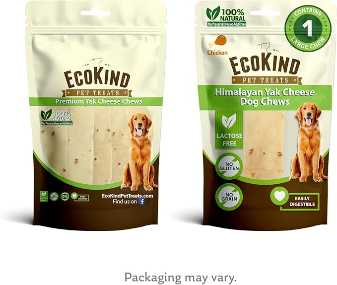 EcoKind Premium Gold Yak Cheese Himalayan Dog Chews, Dog Treats Large Breed, All Natural, High Protein Dog Chew, Chicken, Large - 1 Chew