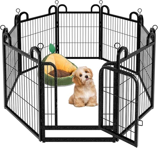 Puppy Playpen 8 Piece Panels Small Dog Fence Outdoor Indoor Use 24" Height Anti-Rust with Doors Portable Dog Play Pen for RV Camping Yard, Total 15FT, 17 Sq.ft, Snowy Black