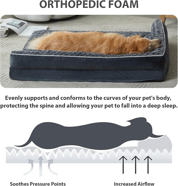BFPETHOME Orthopedic Dog Beds for Large Dogs-Waterproof Sofa Dog Bed with Removable Washable Cover, Large Pet Bed with Waterproof Lining and Nonskid Bottom, Pet Bed for Dogs
