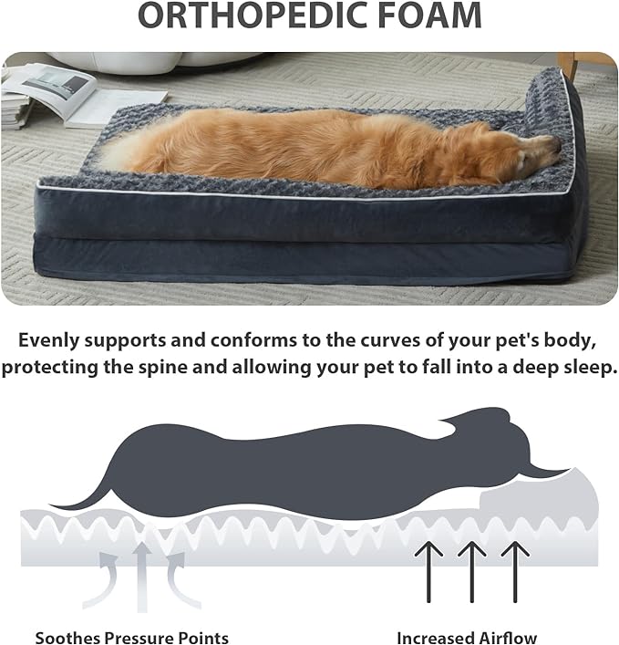 BFPETHOME Orthopedic Dog Beds for Large Dogs-Waterproof Sofa Dog Bed with Removable Washable Cover, Large Dog Bed with Waterproof Lining and Nonskid Bottom,Pet Bed for Large Dogs