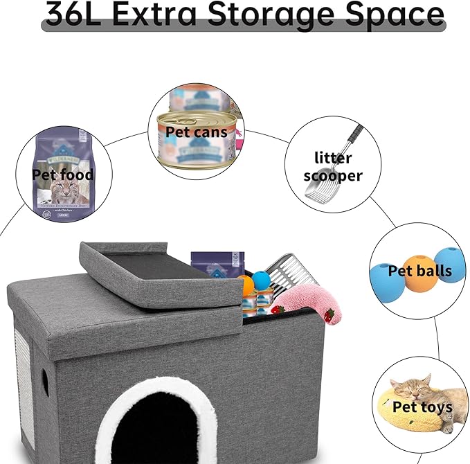 CAROLMADE Cat Beds for Indoor Cats, Collapsible Cat House with Storage Space & Scratch Pad Cat Cave for Small Pet Under 20 Lbs