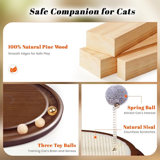 Cat Scratcher, Cat Natural Sisal Scratching Pad, Kitten Interactive Toy with Ball Track Spring Ball for Chasing Hunting Mental Physical Exercise Puzzle