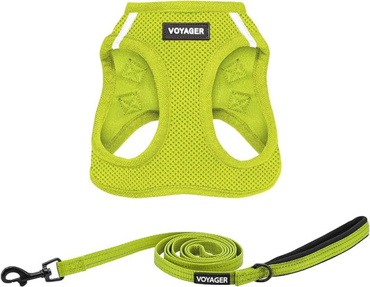 Voyager Step-in Air All Weather Mesh Harness and Reflective Dog 5 ft Leash Combo with Neoprene Handle, for Small, Medium and Large Breed Puppies by Best Pet Supplies - Set (Lime Green), XS