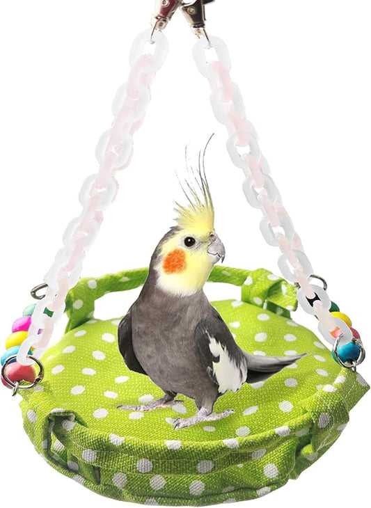 Hanging Parakeet Hammock,Medium Bird Beds for Cages Circle Bird Cage Hammock Swing,Green Cockatiel Sleeping Bed Nest Toy for Parrot Cockatoo Lovebird Conure