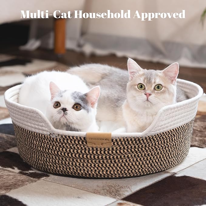 CHEERHOME PETS Cat Bed Basket with Cushion, Cute Pet Bed for Indoor Cats Couch, Kitten Bed for Medium and Large Cat, All Season Universal (Brown)