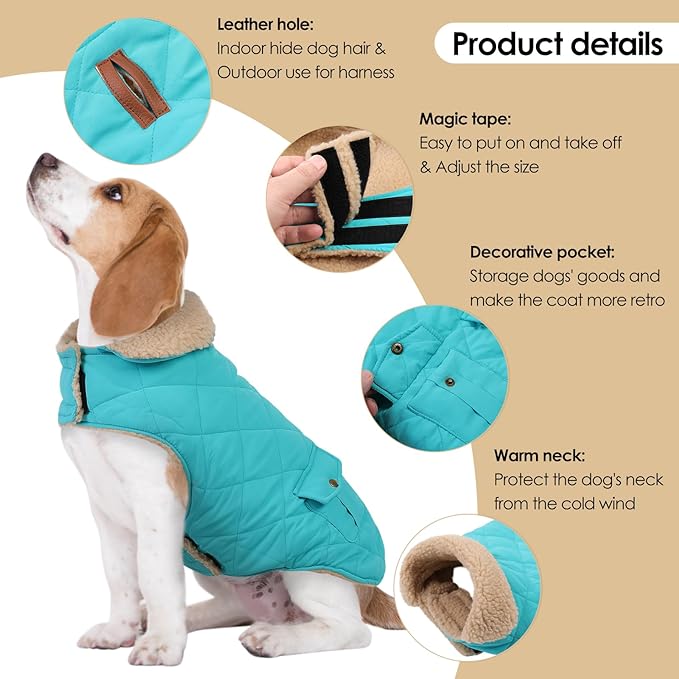 Large Dog Winter Jacket, Pet Warm Windproof Coat Dogs Cold Weather Coats Snow Jacket Pets Clothes, Golden Retriever, Labrador Retriever, Husky, Blue L