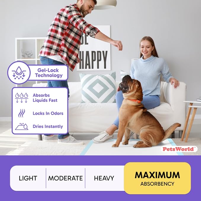 PetsWorld XL Dog Pee Pads 30"x36", 2,400-Count – Heavy Duty, Leak-Proof Potty Training Pads for Puppies & Large Dogs, Super Absorbent, Quick-Dry Disposable Pads with Odor Control