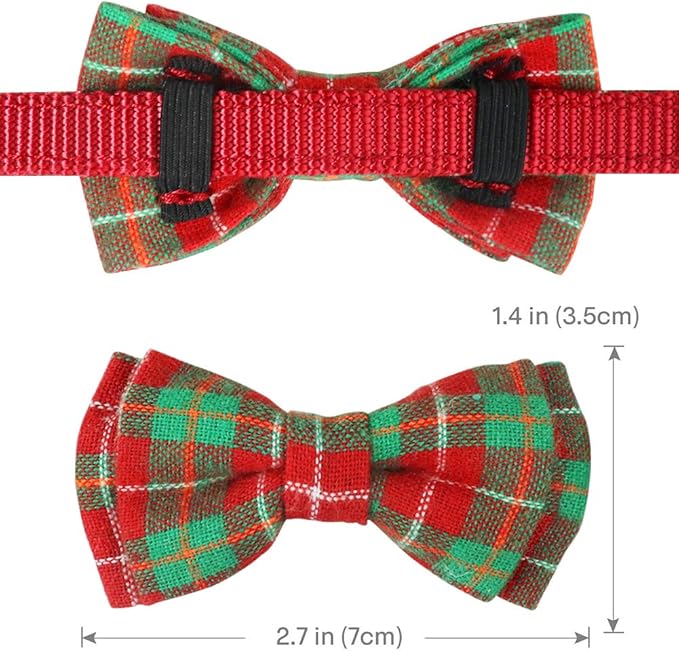 Joytale Upgraded Christmas Cat Collar with Bells, Breakaway Cat Collars with Bow Tie, 1 Pack Girl Boy Safety Plaid Kitten Collars, Red+Green Plaid