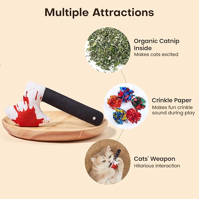 Potaroma 4Pcs Cat Toys, Horror Knife-Shaped Kitten Catnip Crinkly Sound Toys, Indoor Exercise for All Cat Breeds 6.5 Inches