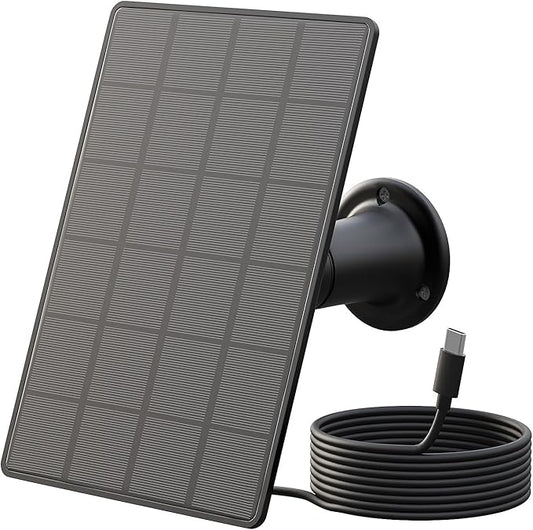 3W Solar Panels for Bird Feeder Camera only, USB-C Port Outdoor Rechargeable Battery, IP65 Waterproof, 360° Swivel Bracket-Black