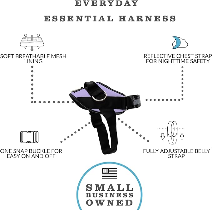 ShawnCo Essential Dog Harness, No-Pull Pet Vest with 3 Leash Clips, No Choke, Reflective, Adjustable and Padded, for Easy Walking and Training for Small, Medium and Large Dogs (ICY Lilac, M)
