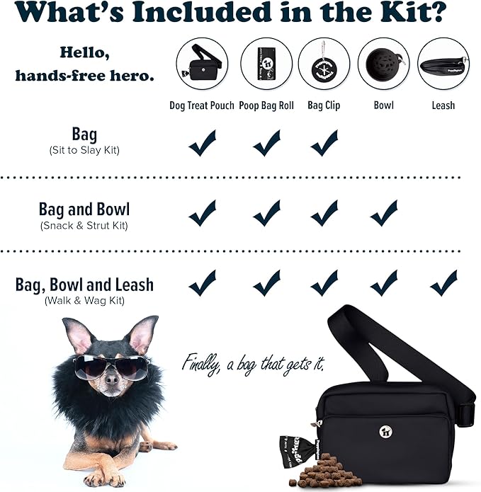 Puppington 3-in-1 Crossbody Dog Walking Bag & Treat Pouch with Matching Planet Safe Poop Bags & Built-In Dispenser - Dog Mom Gift for Puppy Training with Zippered Pockets (Onyx Black)