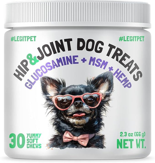 Hemp Hip & Joint Supplement for Dogs Soft Chews Made in USA Functional Glucosamine for Dogs Chondroitin MSM Turmeric Hemp Seed Oil Natural Pain Relief Mobility Advanced Joint 30 Treats