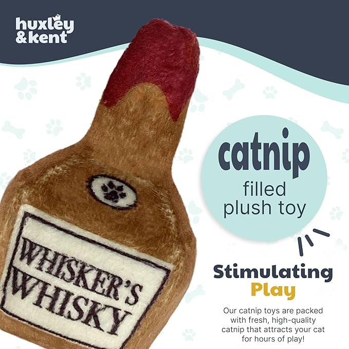 Huxley & Kent Plush Cat Toy - Interactive Catnip Toy for Cats & Kittens - Soft Kitty Toy with Crinkle & Catnip - Fun Indoor Play Toy - Whisker's Whiskey