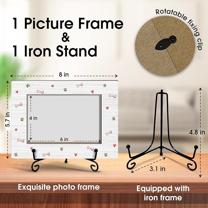 Dog Picture Frame Dog Paw Print Photo Frame, Gifts for Pet Lover Pet Owner, Wooden Picture Frame with Stand, 4"x6" Picture Frame for Tabletop Display, Home Office Desk Decor Shelf Display/XK61