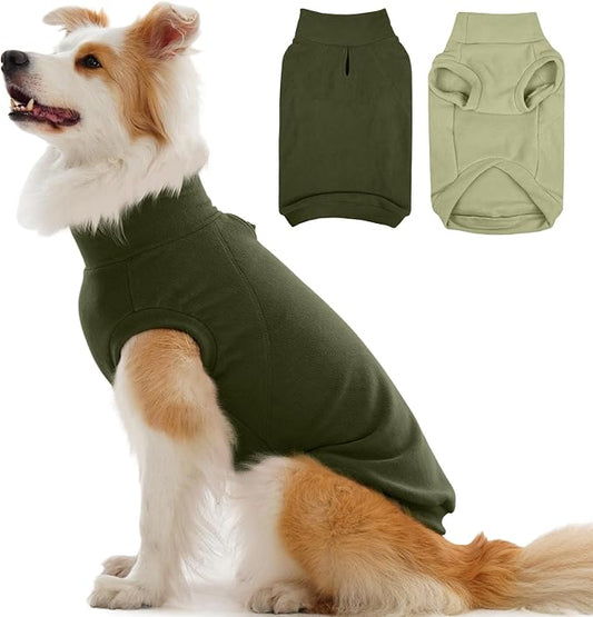 IECOii 2 Pack Fleece Sweater Dog - Soft, Warm Sweaters for Border Collie Boy Girl, Stretchy and Comfortable Coat for Walking, Running, Camping, Hiking, Hunting(Size 2XL, Light Green & Army Green)