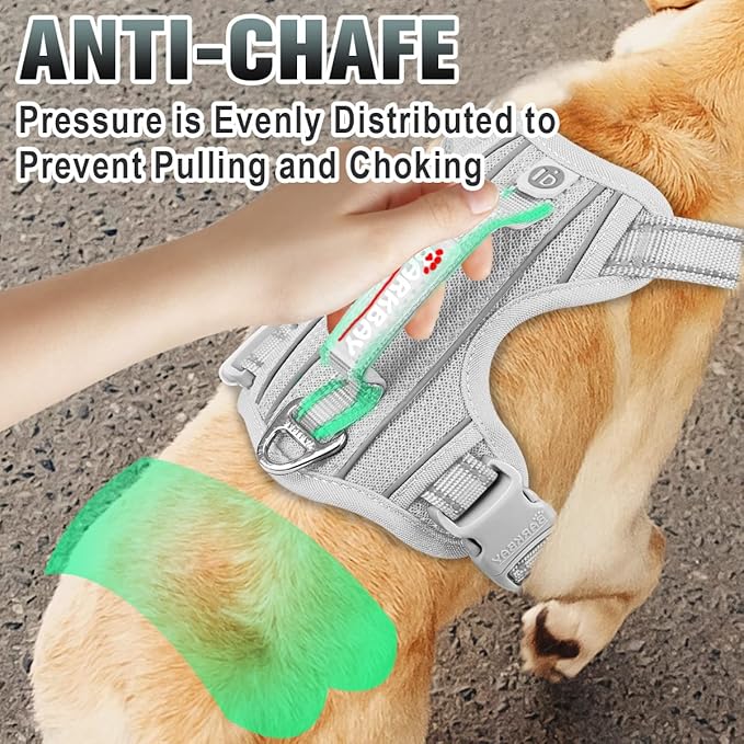 BARKBAY No Pull Dog Harness Large Reflective Dog Harness with Front Clip and Easy Control Handle for Walking Training Running with ID tag Pocket(Grey,L)