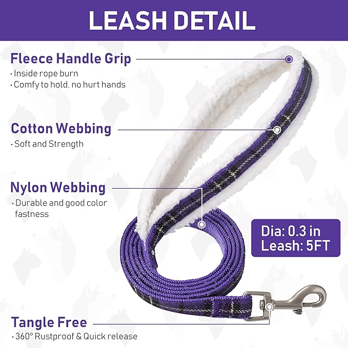 GAMUDA Small Dog Harness Collar and Leash Set, Step in No Chock No Pull Soft Mesh Adjustable Dog Vest Harnesses Plaid Reflective for Dogs Puppy Cats Kitten Rabbit (Warm Purple, XL)